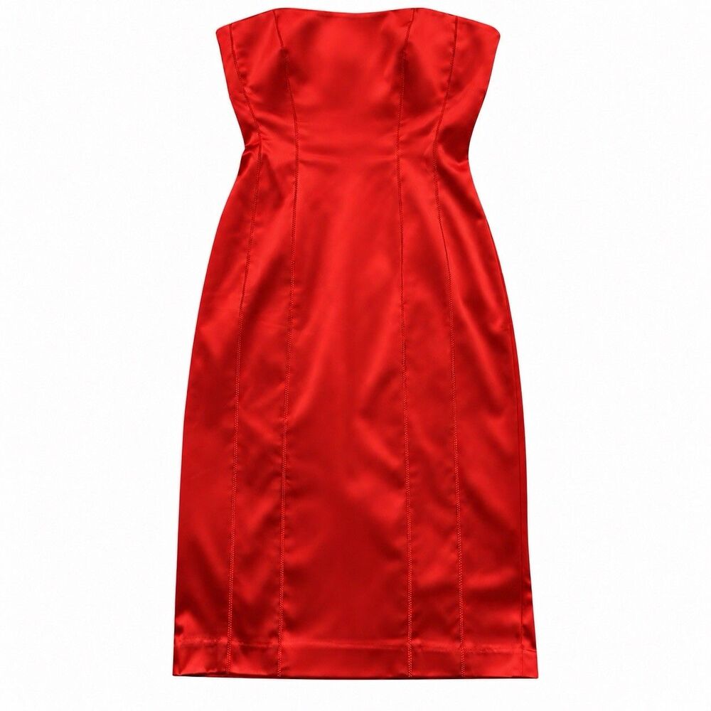 Bebe Slim Sexy D10 Red Satin Strapless Tube Dress Y2K NWT Size M